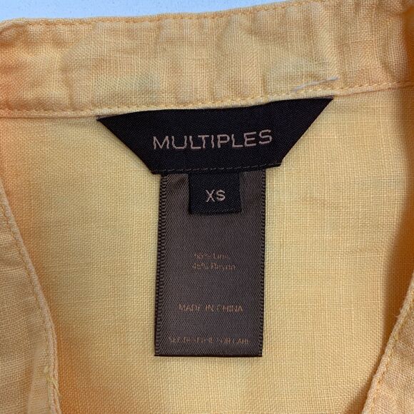 Multiples Linen Blend Shirt Womens XS Extra Small Eyelet Tab Sleeve Pintuck Top - Picture 8 of 13